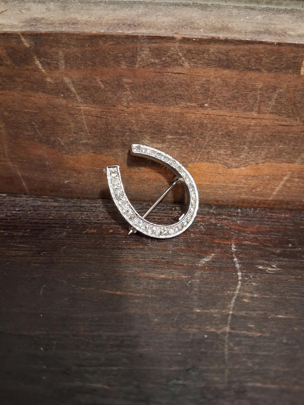 Sterling Silver Crystal Horseshoe Pin Brooch Tru Kay - Picture 2 of 5